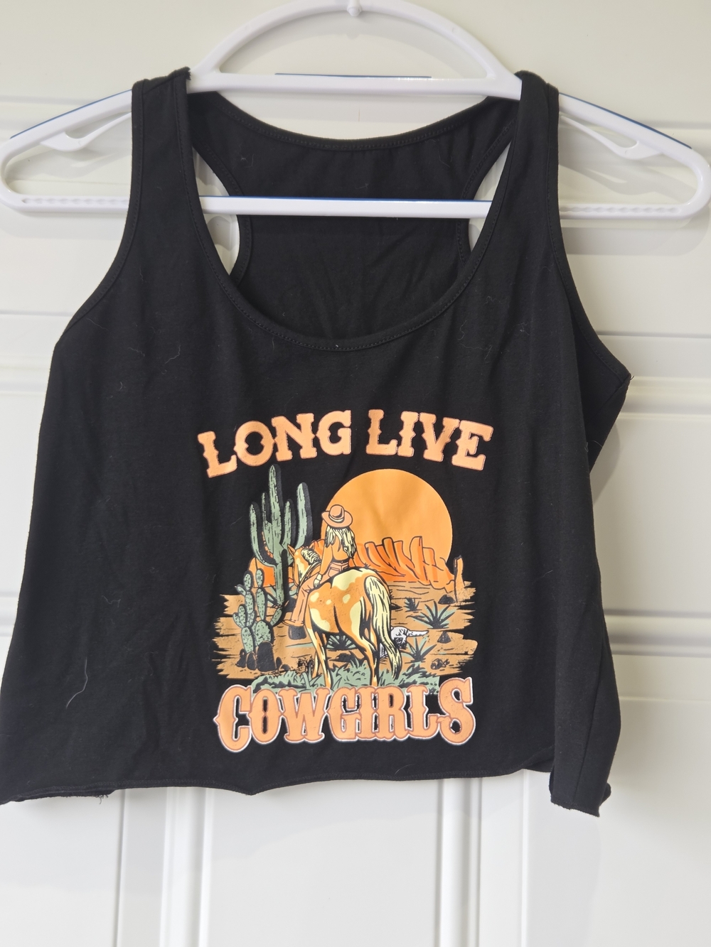 Long Live Cowgirls Graphic Crop Tank Top - Black